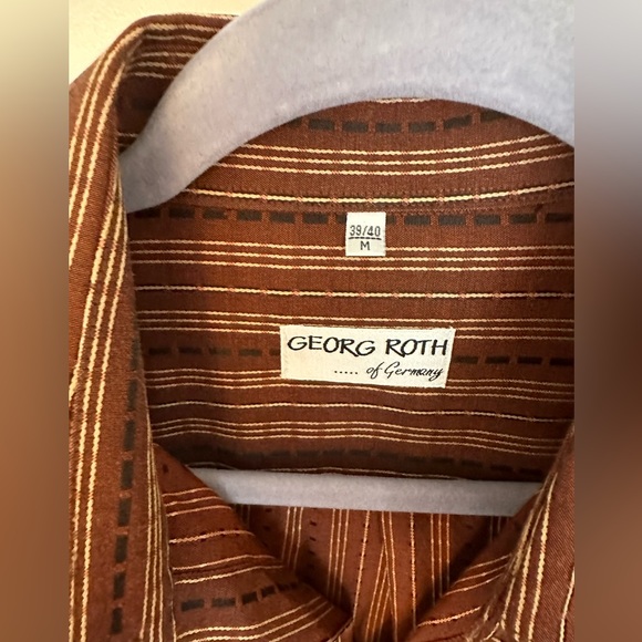 Men’s Georg Roth Of Germany Button-Down Shirt Long Sleeve Brown Striped Size M - Picture 5 of 10